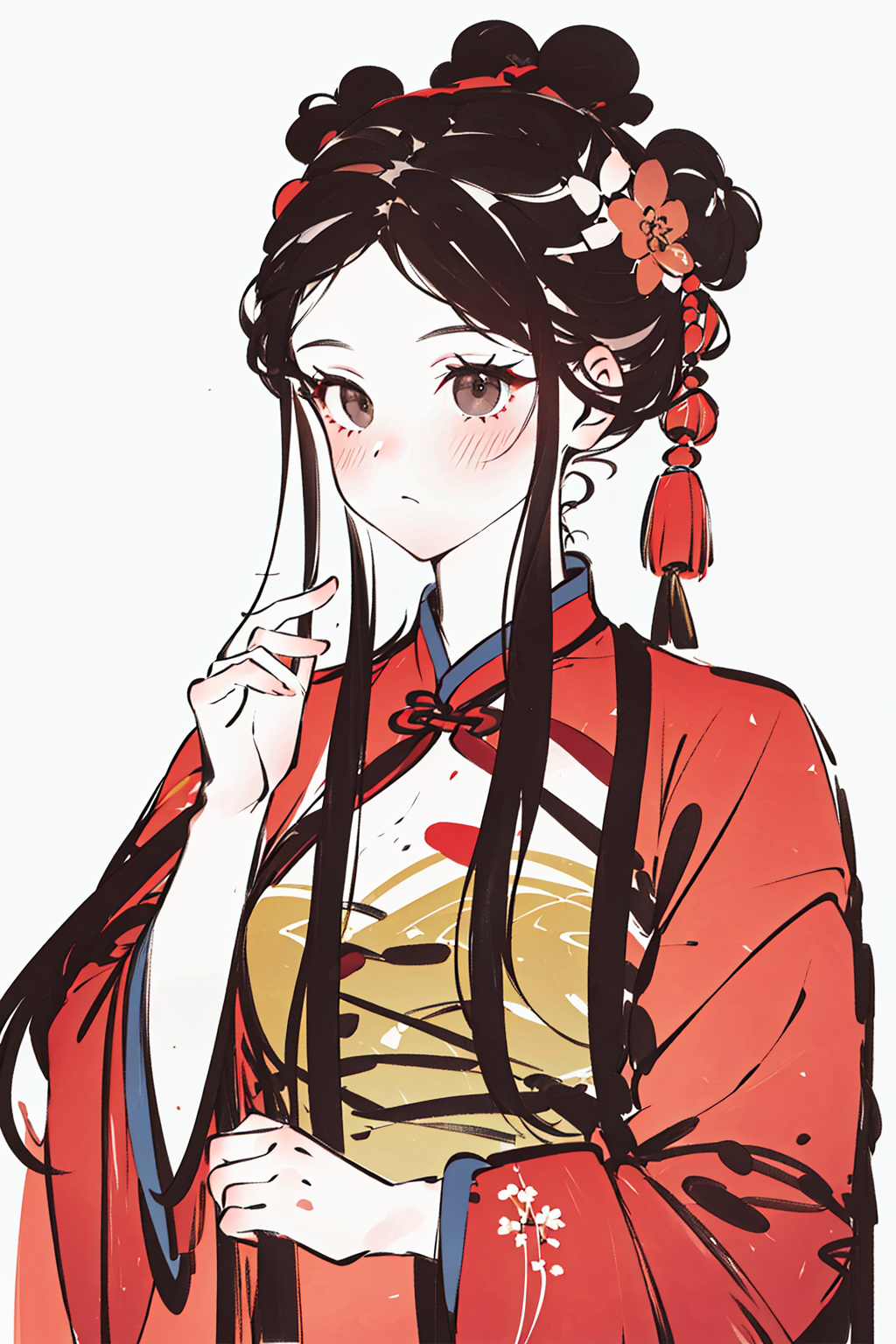06933-1752612754-(best quality, masterpiece_1.2),_lora_crayons_0.6_,1girl,solo,white background,holding,hanfu,upper body,simple background,chines.png